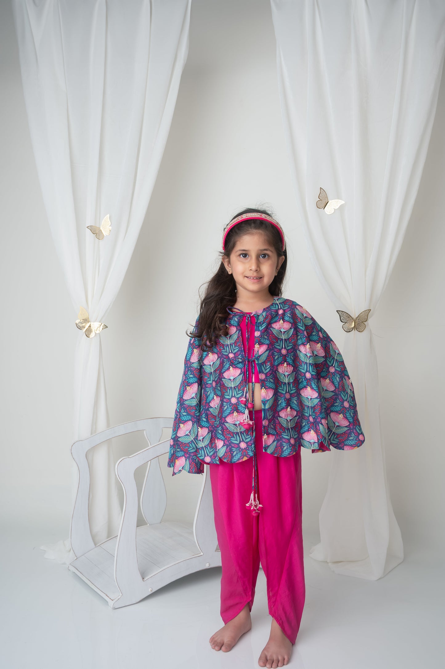 Floral printed cape and dhoti set for infant girls