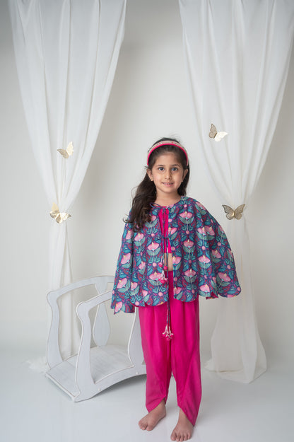 Floral printed cape and dhoti set for infant girls