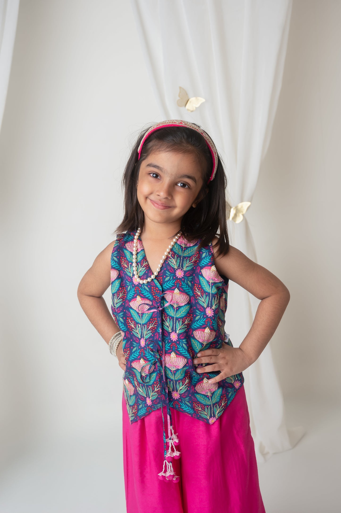 Floral printed waistcoat and sharara set