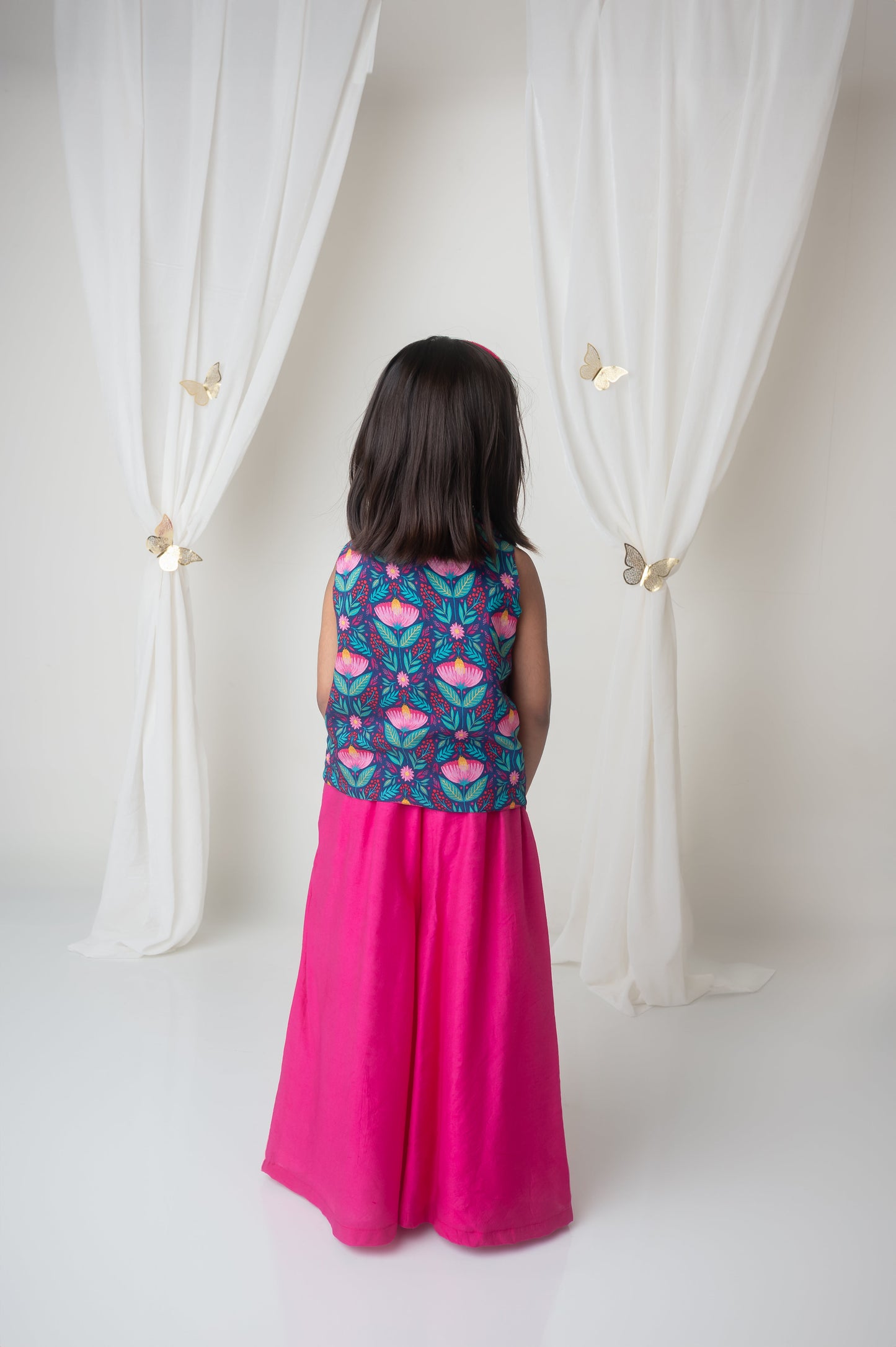 Floral printed waistcoat and sharara set for infant girls