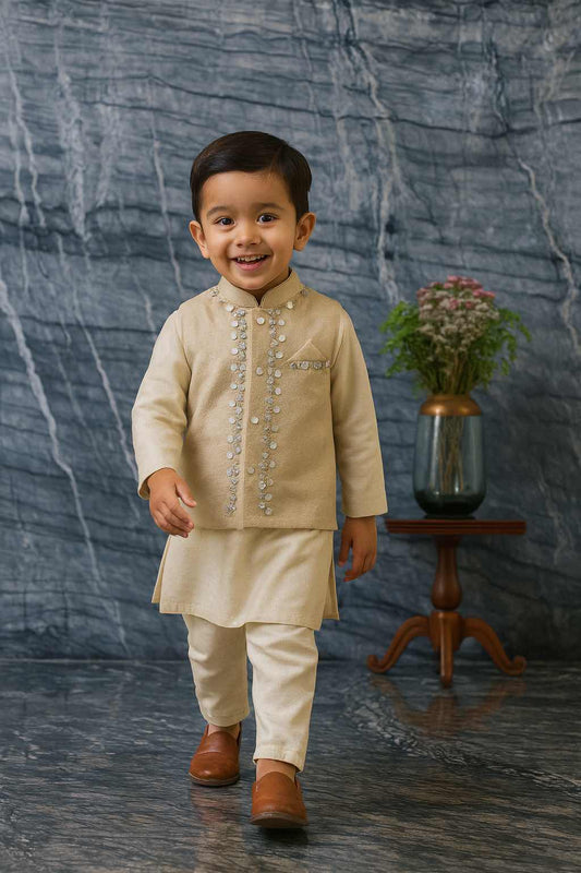 Mirror embroidery tissue bandhgala set