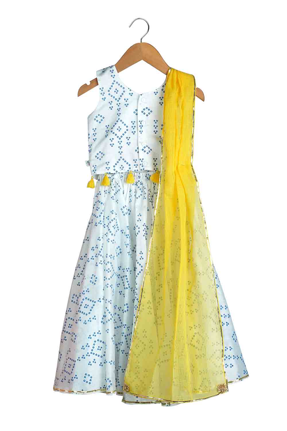 Bandhej lehnga with floral embroidery set for infant