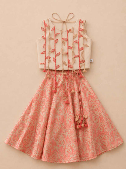 Pink leaf tassel lehnga set for infant girls