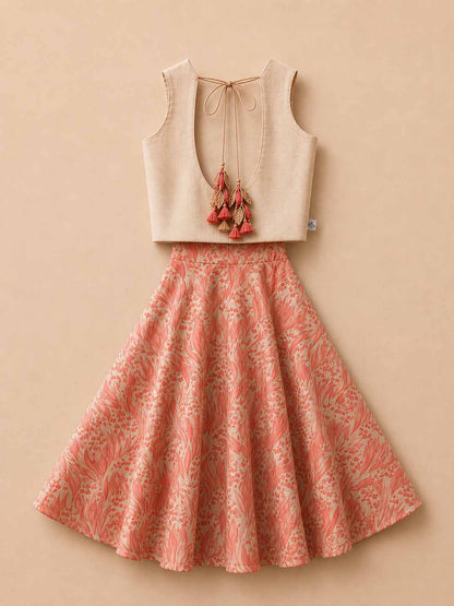 Pink leaf tassel lehnga set for infant girls