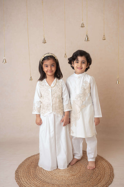 Ivory gold applique kurta set for infant boys
