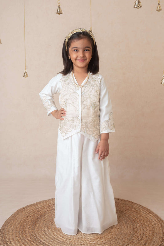 Ivory gold applique sharara jacket set