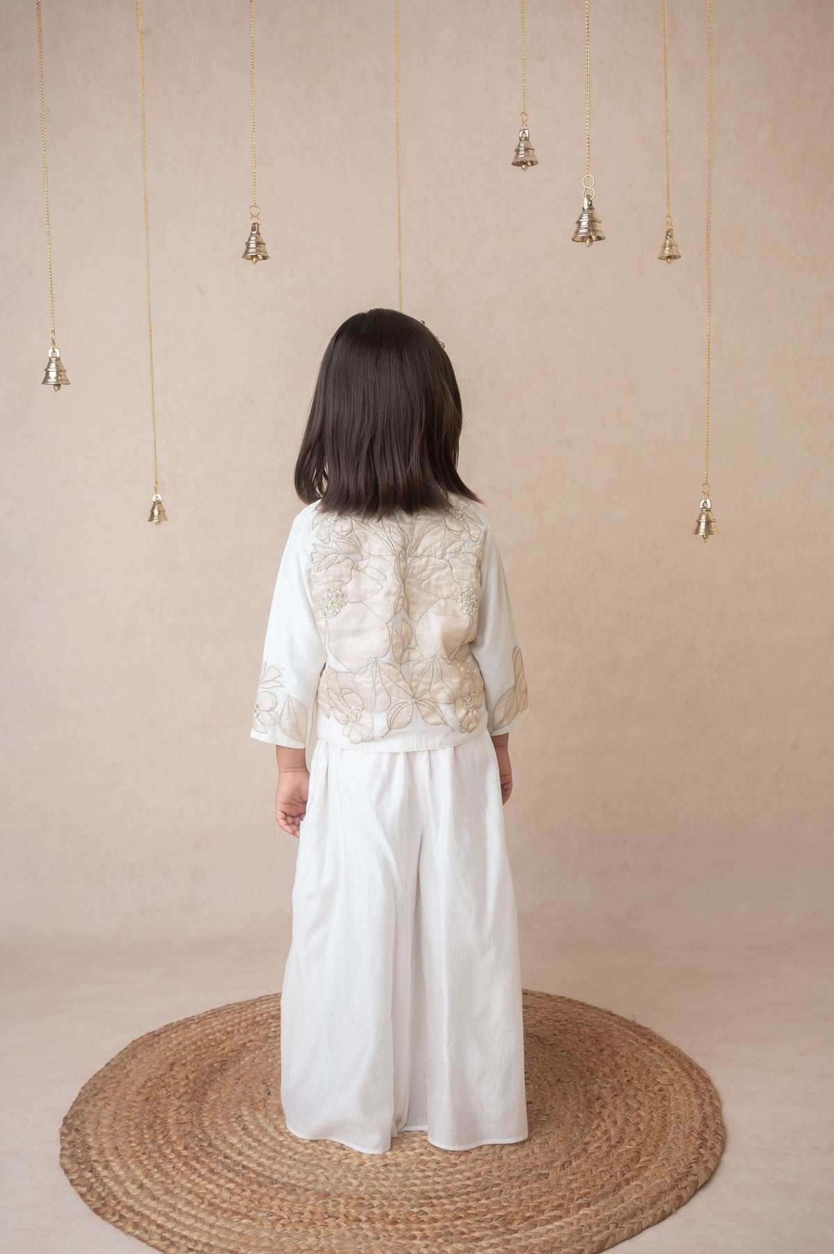 Ivory gold applique sharara jacket set