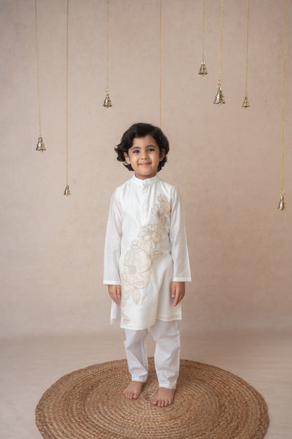 Ivory gold applique kurta set for infant boys