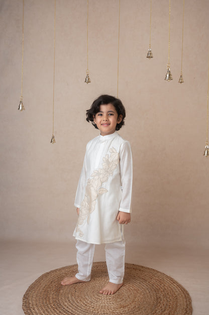 Ivory gold applique kurta set for infant boys