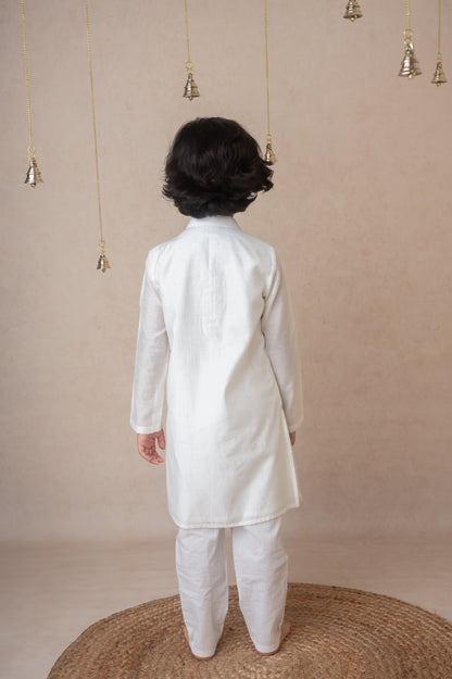 Ivory gold applique kurta set for infant boys
