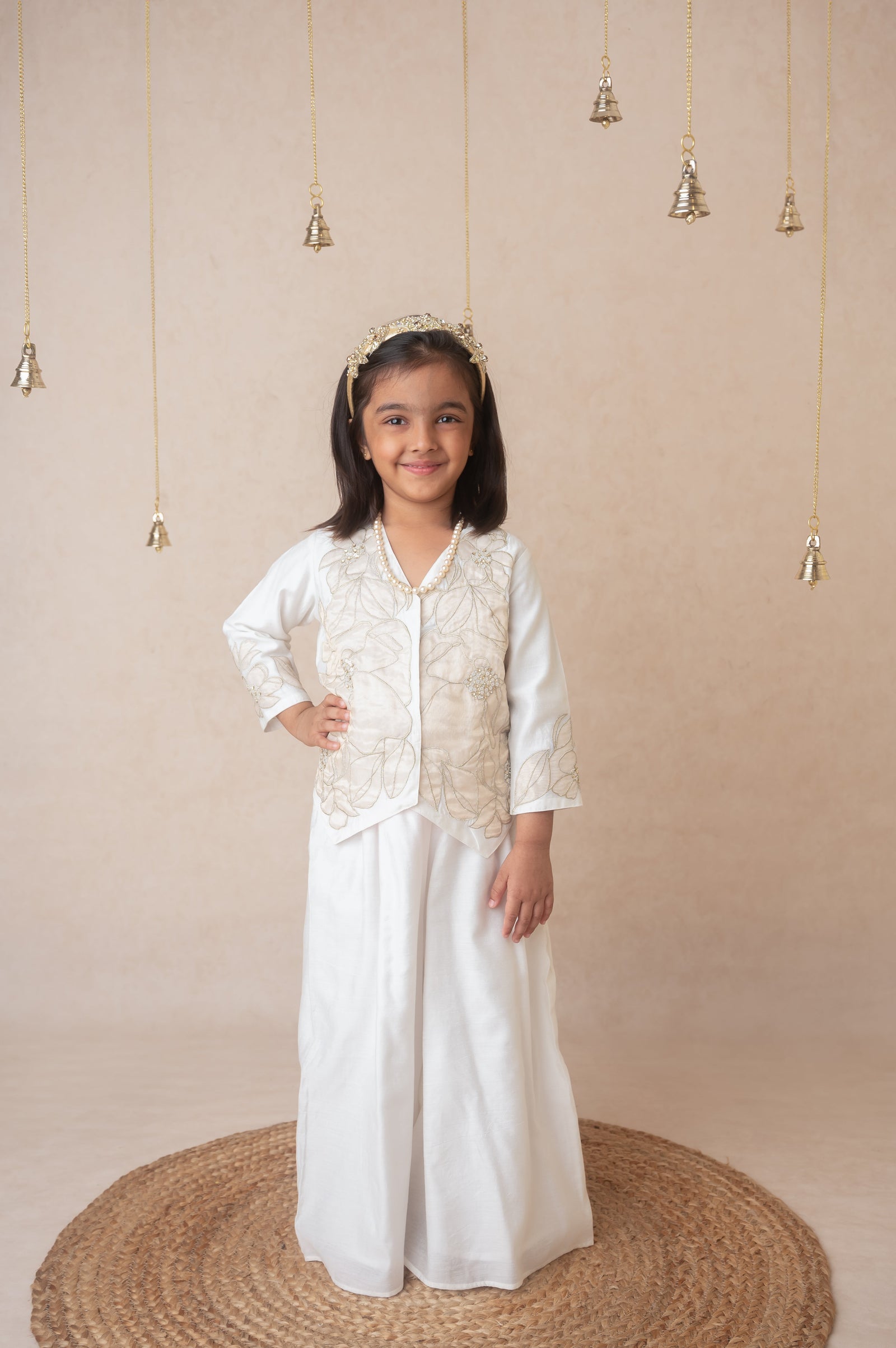 Ivory gold applique sharara jacket set