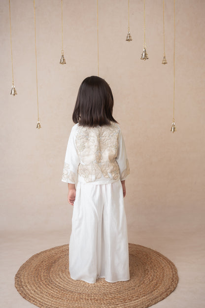 Ivory gold applique sharara jacket set