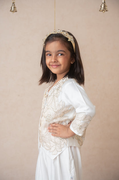 Ivory gold applique sharara jacket set