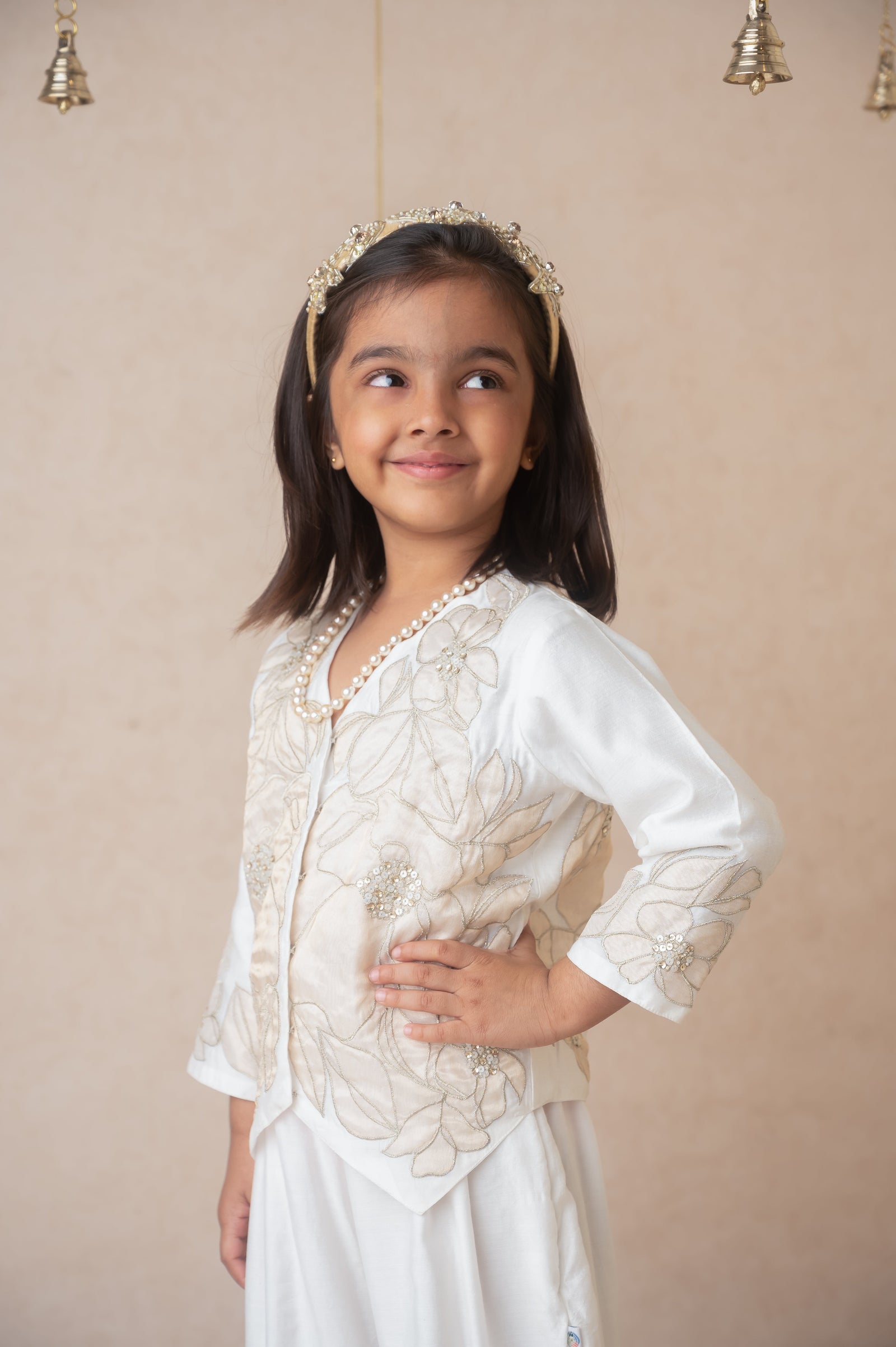 Ivory gold applique sharara jacket set