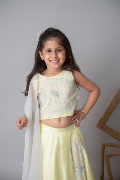 Lemon floral applique lehnga set for infant girls