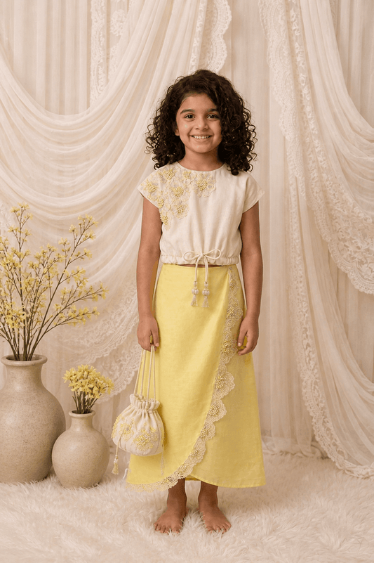 Lemon embroidered floral skirt set for girls