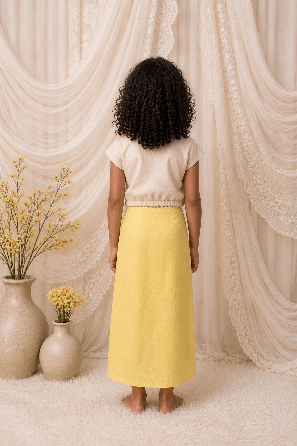Lemon embroidered floral skirt set for girls