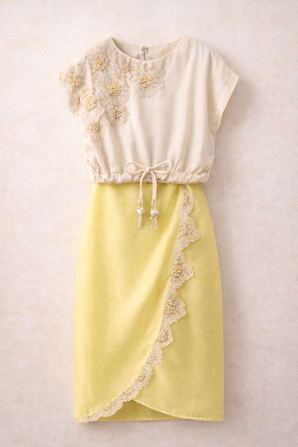 Lemon embroidered floral skirt set for girls