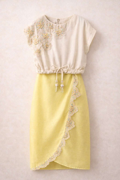 Lemon embroidered floral skirt set for girls