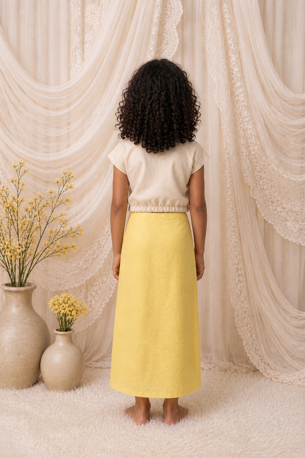 Lemon embroidered floral skirt set for girls