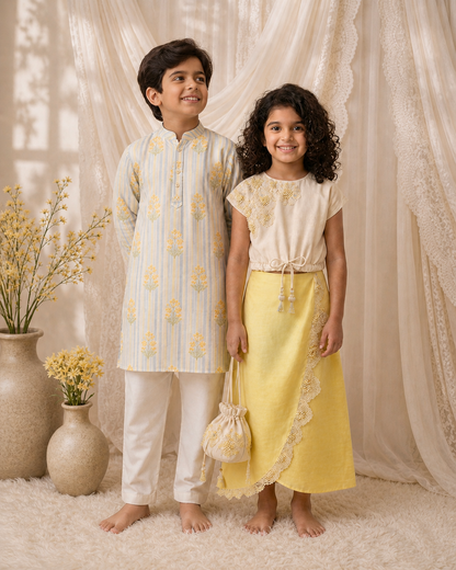 Lemon embroidered floral skirt set for girls