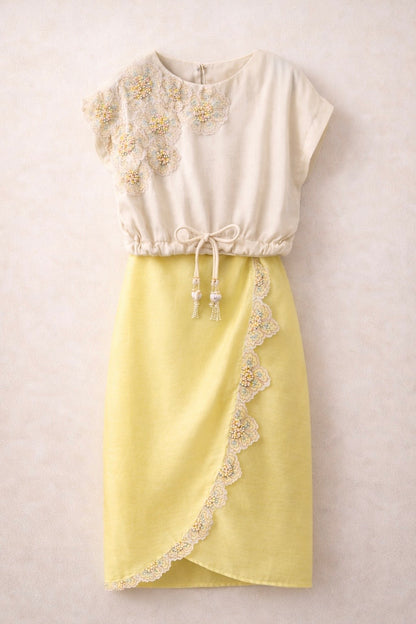 Lemon embroidered floral skirt set for girls