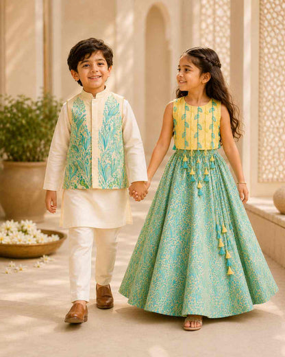 Mint leaf tassel lehenga set for girls