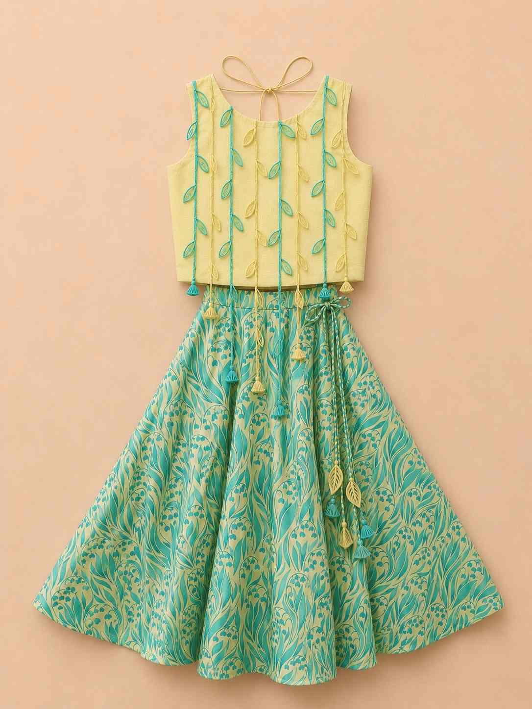 Mint leaf tassel lehenga set for girls