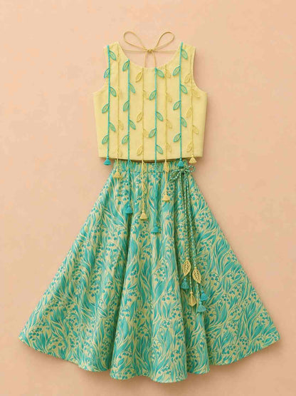 Mint leaf tassel lehenga set for girls