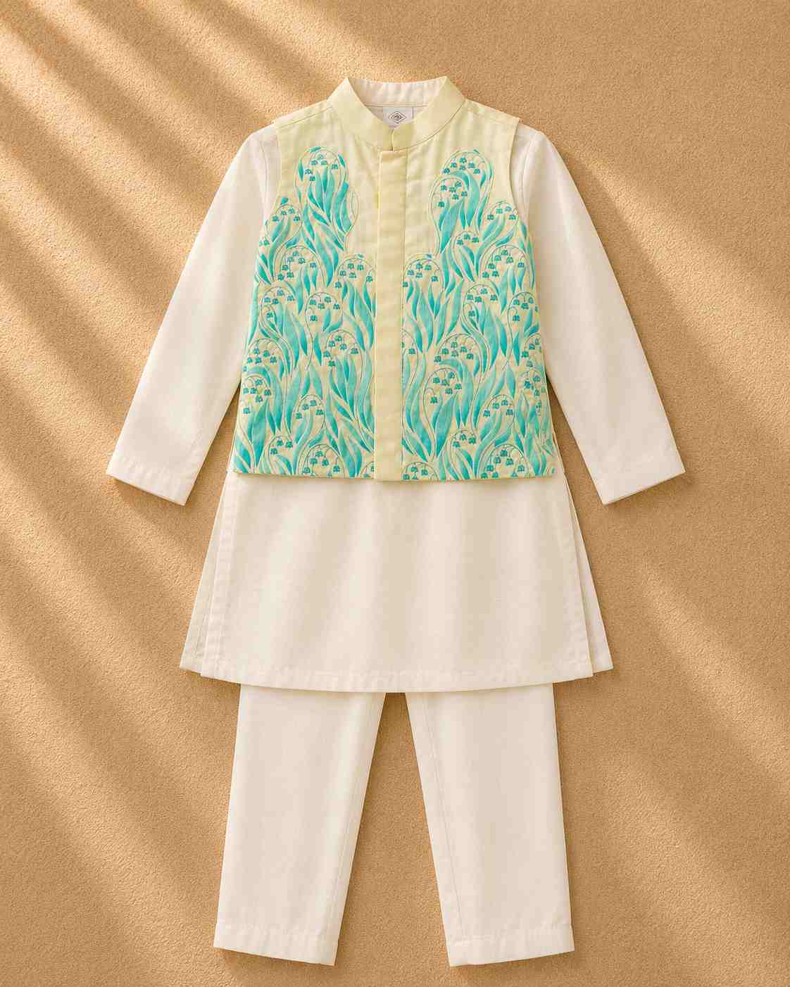 Mint floral applique bandhgala set for infant boys