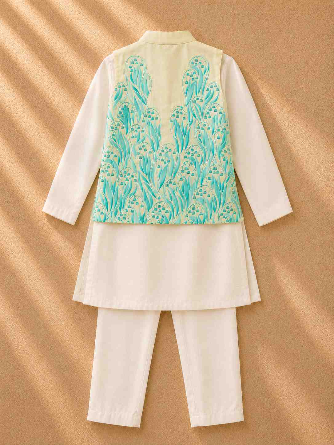 Mint floral applique bandhgala set for infant boys