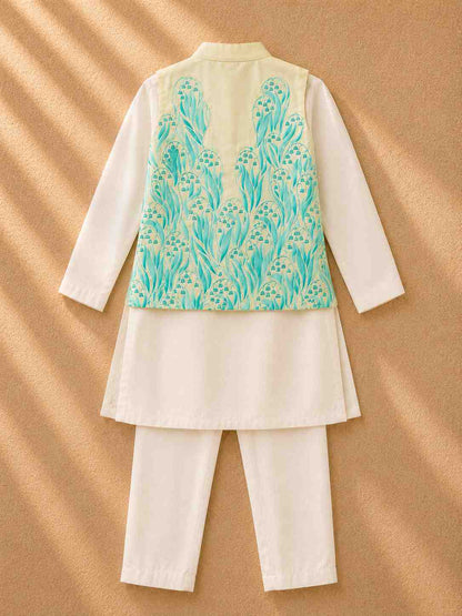 Mint floral applique bandhgala set for infant boys