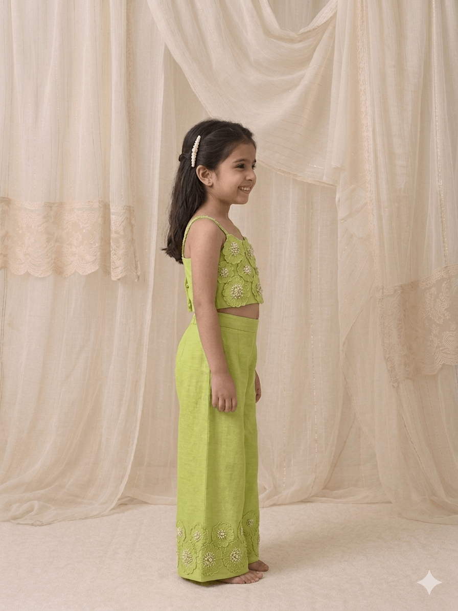 Lime embroidered floral  Palazzo set for girls