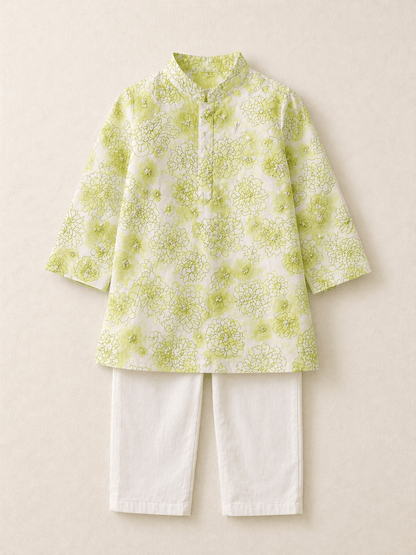 Lime printed Kurta Set for boys