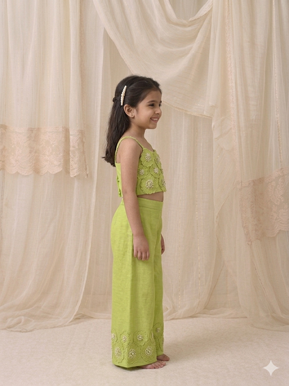 Lime embroidered floral  Palazzo set for girls