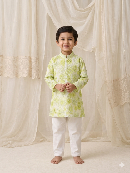 Lime printed Kurta Set for boys