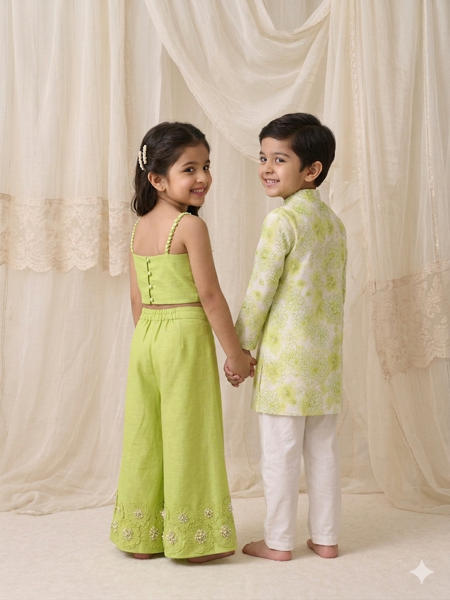 Lime printed Kurta Set for boys