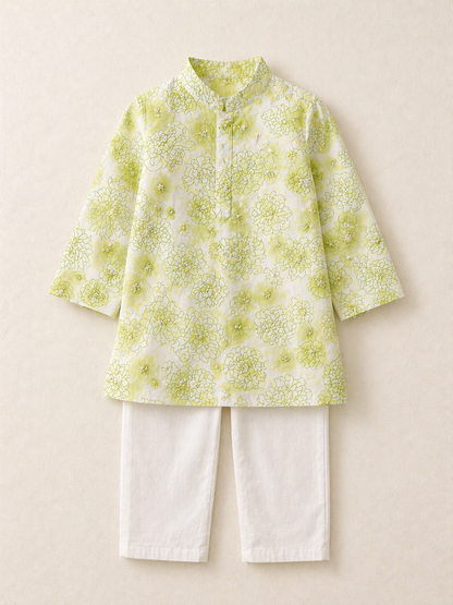 Lime printed Kurta Set for boys