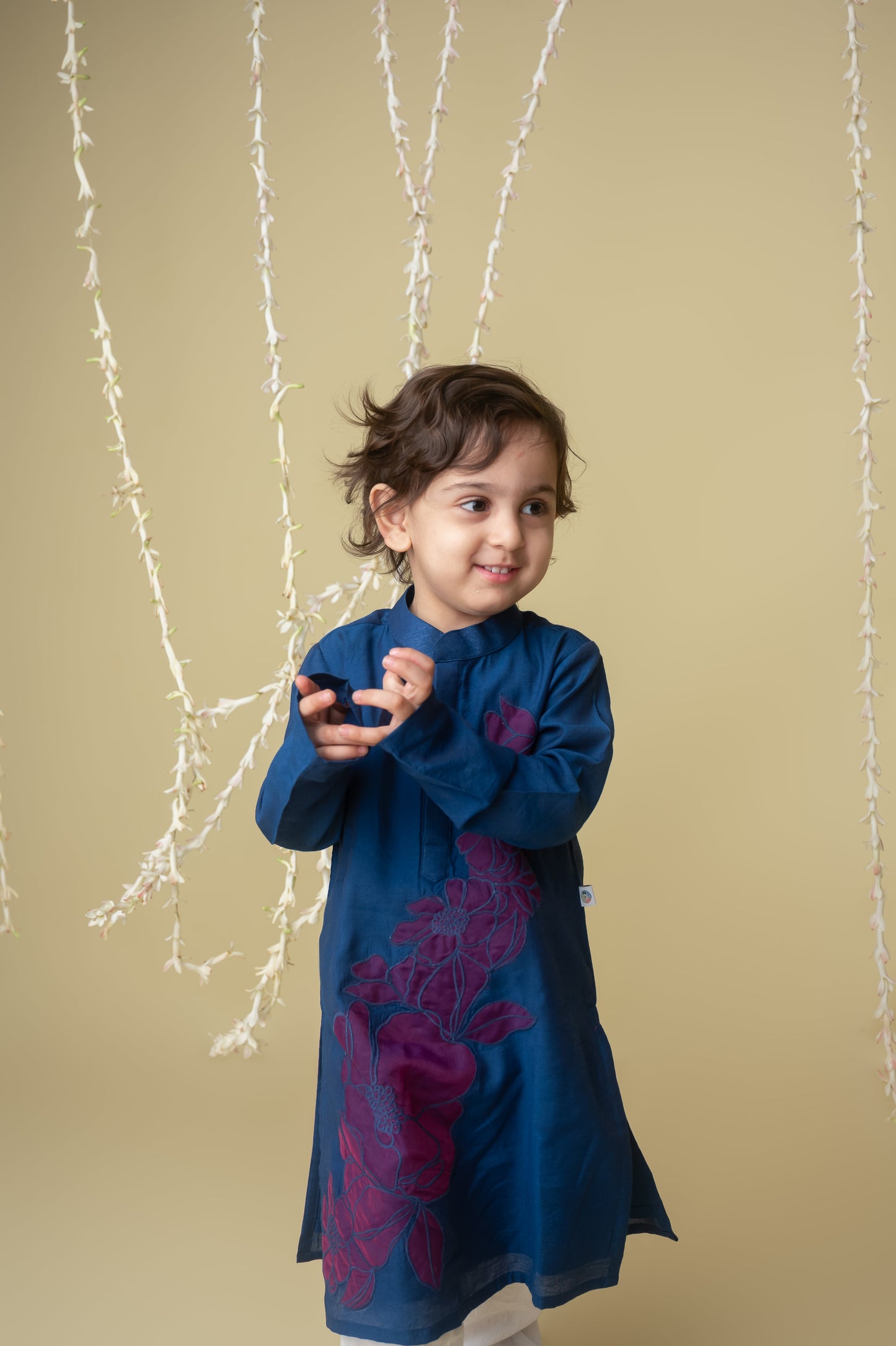 Midnight gold applique kurta set for infant boys