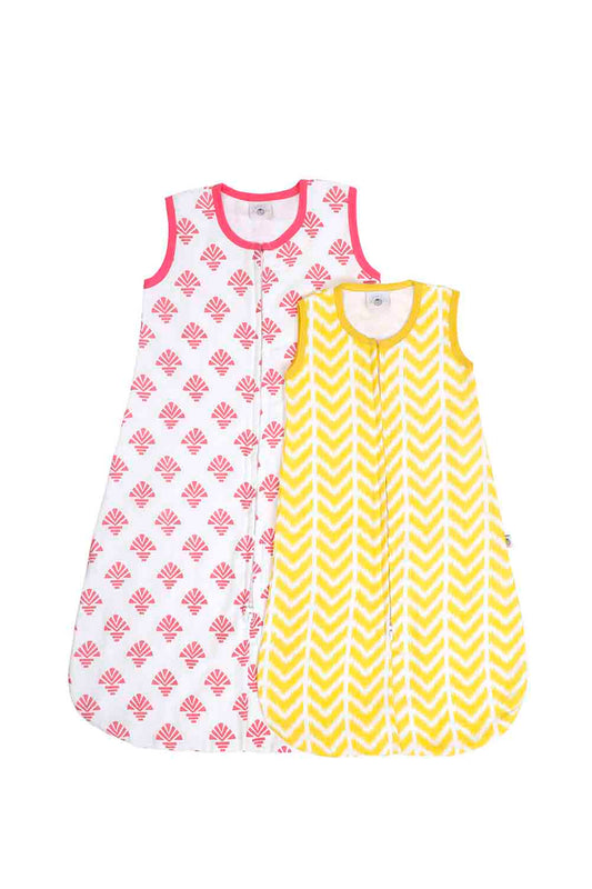 Organic muslin geometric printed baby sleeping bags- set of 2 for baby girls-1