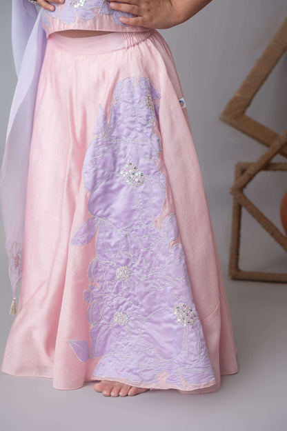 Pink floral applique lehnga set