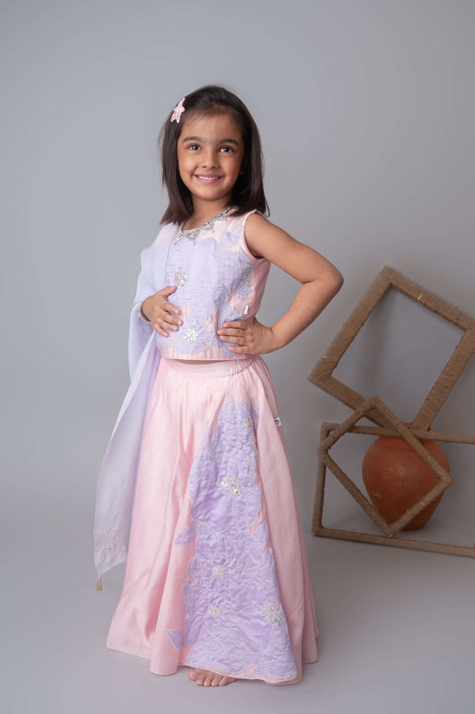 Pink floral applique lehnga set