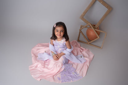 Pink floral applique lehnga set for infant girls