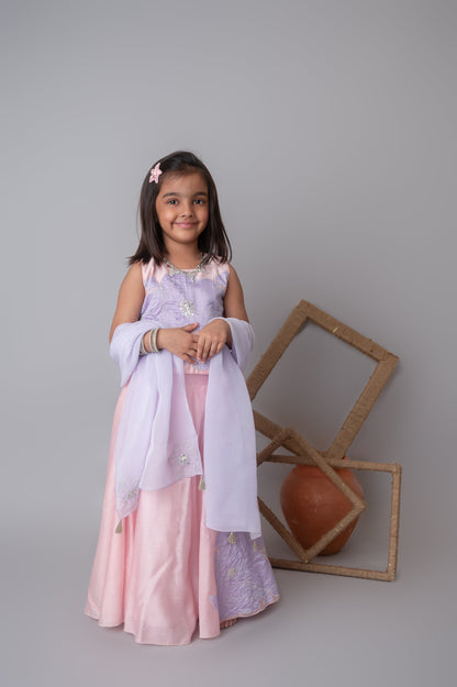 Pink floral applique lehnga set