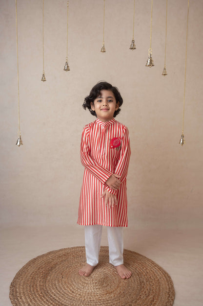 Pomegranate striped kurta set for infant boys