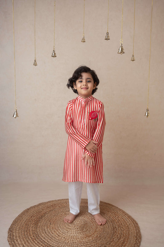 Pomegranate striped kurta set for infant boys