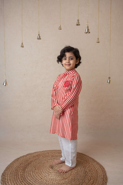 Pomegranate striped kurta set for infant boys