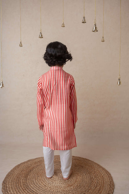 Pomegranate striped kurta set for infant boys