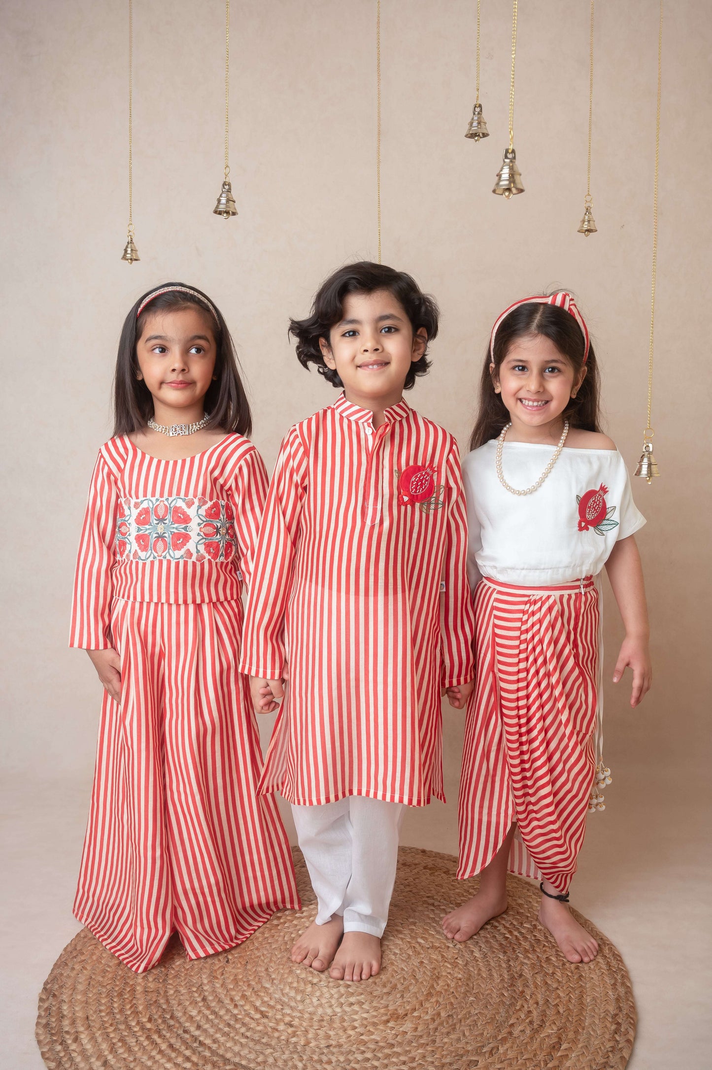 Pomegranate striped kurta set for infant boys