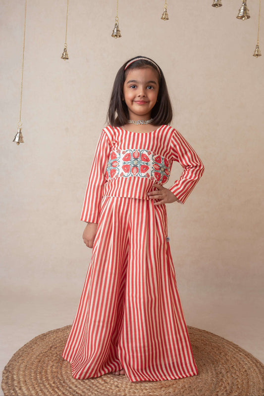 Pomegranate striped sharara set